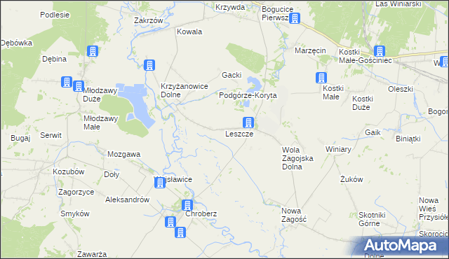 mapa Leszcze gmina Pińczów, Leszcze gmina Pińczów na mapie Targeo