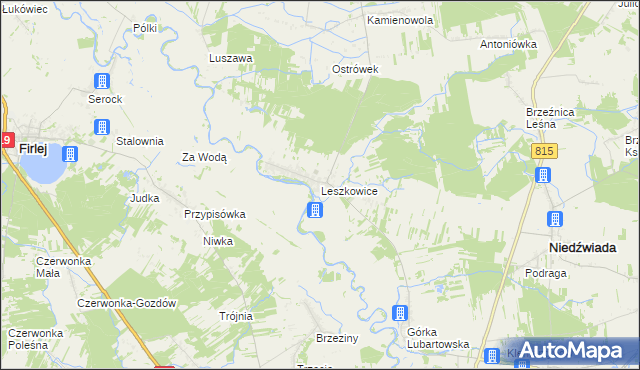 mapa Leszkowice gmina Ostrówek, Leszkowice gmina Ostrówek na mapie Targeo