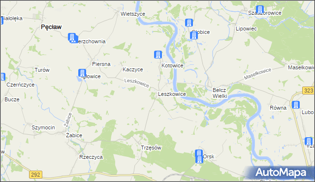mapa Leszkowice gmina Pęcław, Leszkowice gmina Pęcław na mapie Targeo