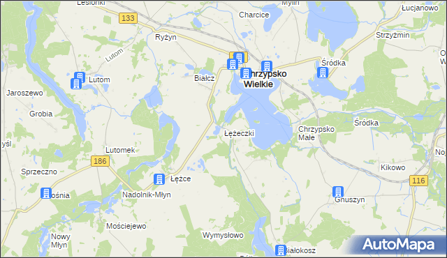 mapa Łężeczki, Łężeczki na mapie Targeo