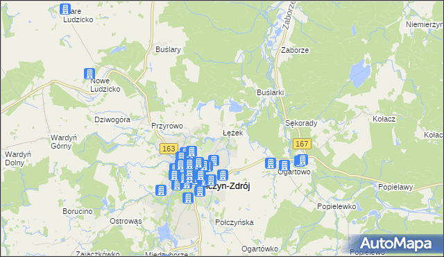 mapa Łężek gmina Połczyn-Zdrój, Łężek gmina Połczyn-Zdrój na mapie Targeo