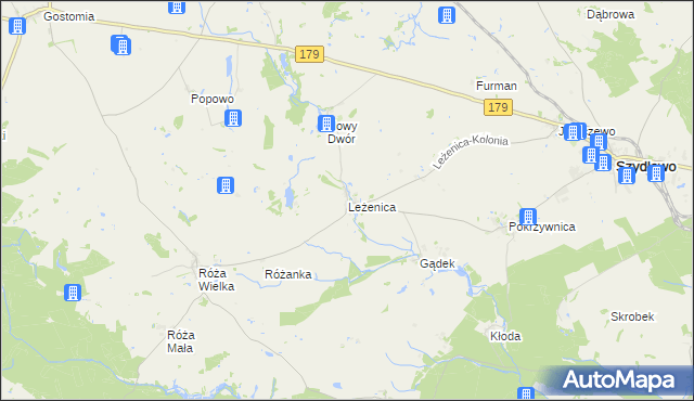mapa Leżenica, Leżenica na mapie Targeo