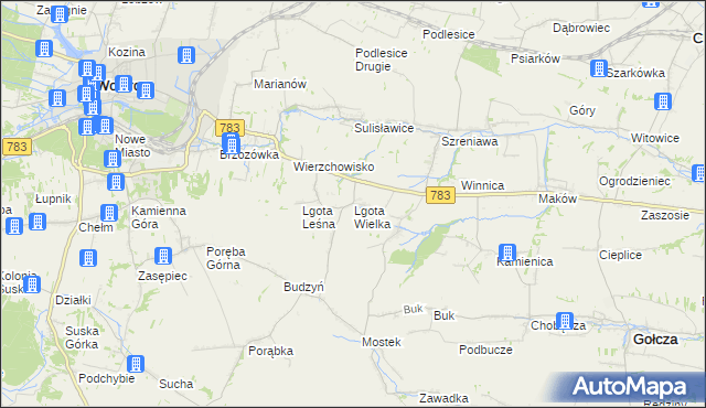 mapa Lgota Wielka gmina Wolbrom, Lgota Wielka gmina Wolbrom na mapie Targeo