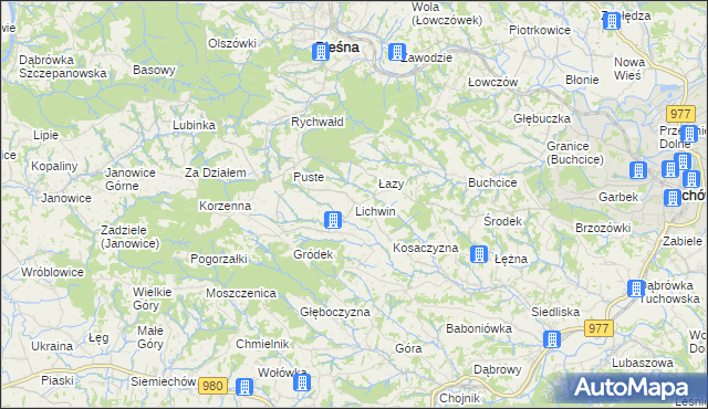 mapa Lichwin gmina Pleśna, Lichwin gmina Pleśna na mapie Targeo
