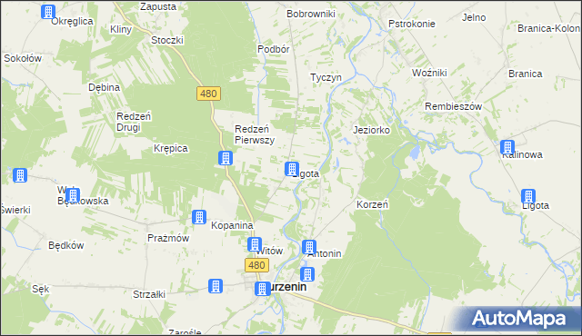 mapa Ligota gmina Burzenin, Ligota gmina Burzenin na mapie Targeo