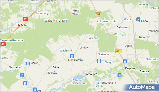 mapa Lindów gmina Lipie, Lindów gmina Lipie na mapie Targeo