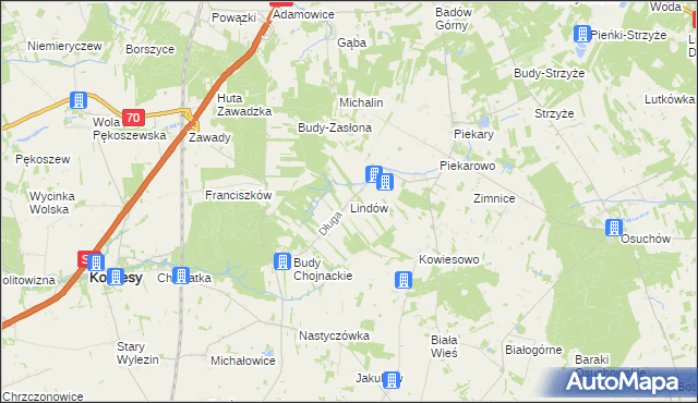 mapa Lindów gmina Mszczonów, Lindów gmina Mszczonów na mapie Targeo