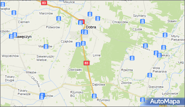 mapa Linne gmina Dobra, Linne gmina Dobra na mapie Targeo