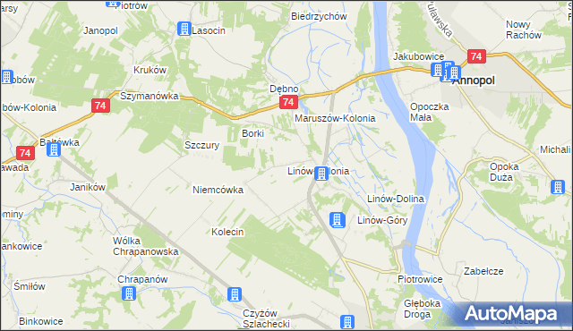 mapa Linów-Kolonia, Linów-Kolonia na mapie Targeo