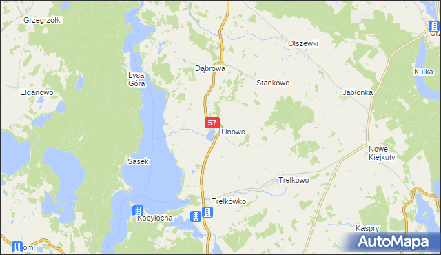 mapa Linowo gmina Dźwierzuty, Linowo gmina Dźwierzuty na mapie Targeo