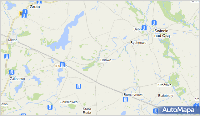 mapa Linowo gmina Świecie nad Osą, Linowo gmina Świecie nad Osą na mapie Targeo
