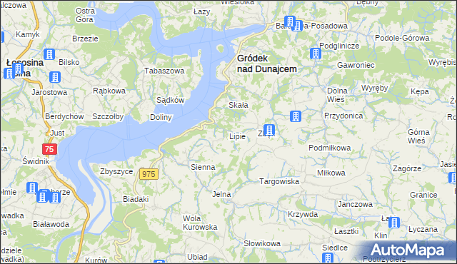 mapa Lipie gmina Gródek nad Dunajcem, Lipie gmina Gródek nad Dunajcem na mapie Targeo
