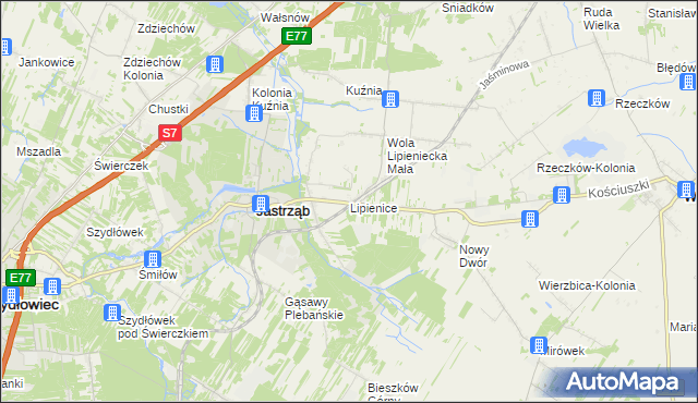 mapa Lipienice gmina Jastrząb, Lipienice gmina Jastrząb na mapie Targeo