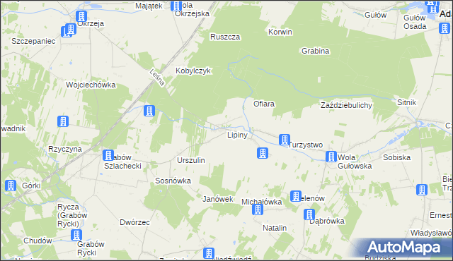 mapa Lipiny gmina Adamów, Lipiny gmina Adamów na mapie Targeo
