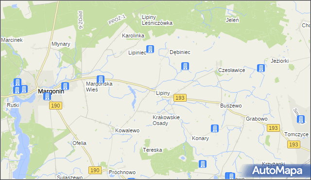 mapa Lipiny gmina Margonin, Lipiny gmina Margonin na mapie Targeo