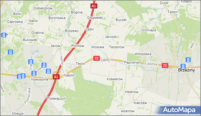 mapa Lipiny gmina Nowosolna, Lipiny gmina Nowosolna na mapie Targeo