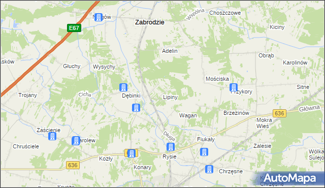 mapa Lipiny gmina Zabrodzie, Lipiny gmina Zabrodzie na mapie Targeo