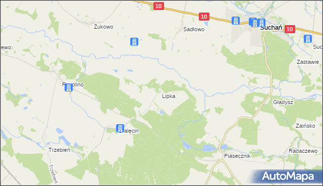 mapa Lipka gmina Dolice, Lipka gmina Dolice na mapie Targeo