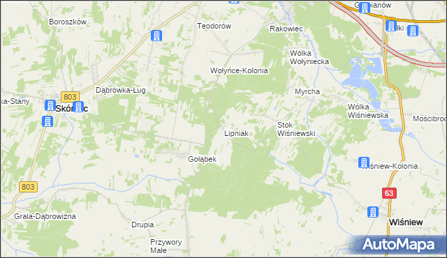 mapa Lipniak gmina Wiśniew, Lipniak gmina Wiśniew na mapie Targeo