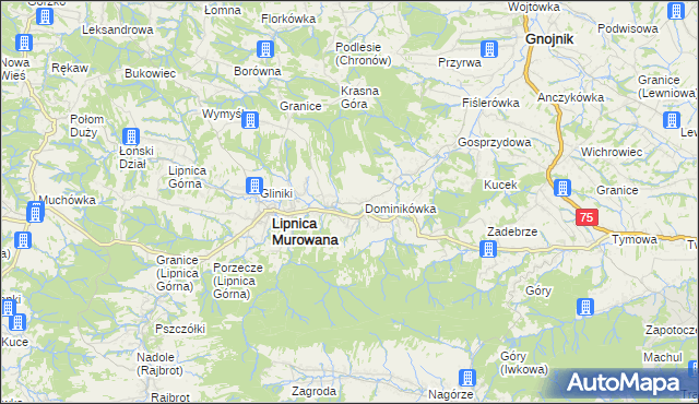 mapa Lipnica Dolna gmina Lipnica Murowana, Lipnica Dolna gmina Lipnica Murowana na mapie Targeo