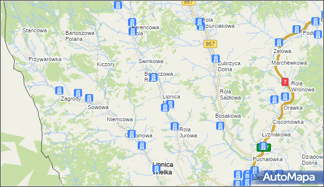 mapa Lipnica Mała, Lipnica Mała na mapie Targeo