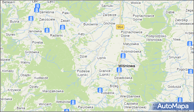 mapa Lipnik gmina Wiśniowa, Lipnik gmina Wiśniowa na mapie Targeo