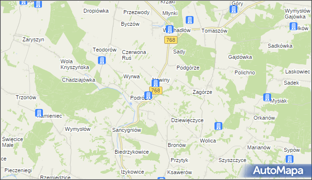mapa Lipówka gmina Działoszyce, Lipówka gmina Działoszyce na mapie Targeo