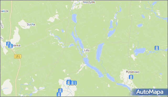 mapa Lipy gmina Kłodawa, Lipy gmina Kłodawa na mapie Targeo