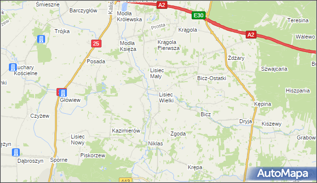 mapa Lisiec Wielki, Lisiec Wielki na mapie Targeo
