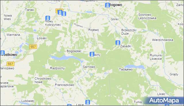 mapa Lisiny gmina Rogowo, Lisiny gmina Rogowo na mapie Targeo