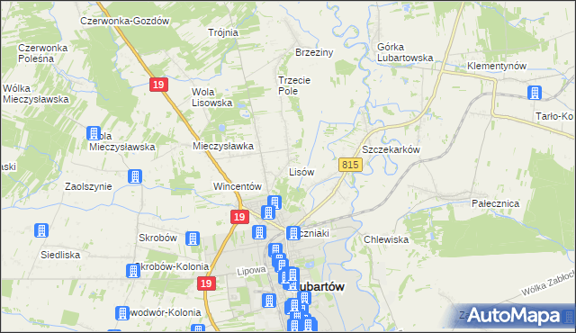 mapa Lisów gmina Lubartów, Lisów gmina Lubartów na mapie Targeo