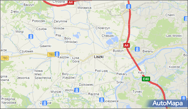 mapa Liszki powiat krakowski, Liszki powiat krakowski na mapie Targeo