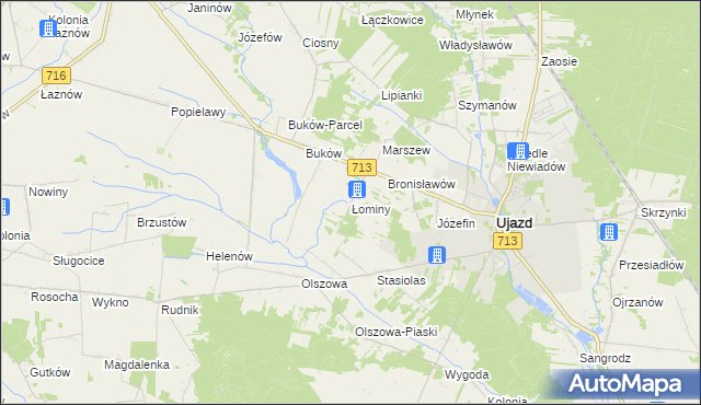 mapa Łominy gmina Ujazd, Łominy gmina Ujazd na mapie Targeo