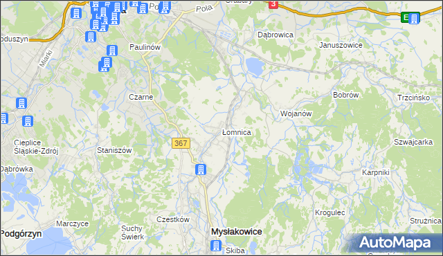 mapa Łomnica gmina Mysłakowice, Łomnica gmina Mysłakowice na mapie Targeo