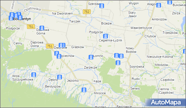 mapa Łomno gmina Pawłów, Łomno gmina Pawłów na mapie Targeo