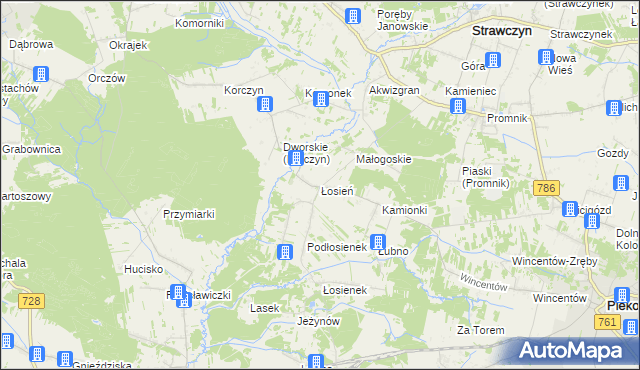 mapa Łosień gmina Piekoszów, Łosień gmina Piekoszów na mapie Targeo