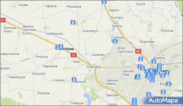 mapa Łosieniec, Łosieniec na mapie Targeo