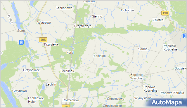 mapa Łosiniec gmina Skoki, Łosiniec gmina Skoki na mapie Targeo