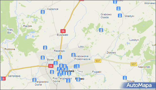 mapa Losy gmina Lubawa, Losy gmina Lubawa na mapie Targeo