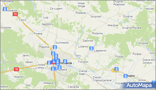 mapa Lubania gmina Chmielnik, Lubania gmina Chmielnik na mapie Targeo