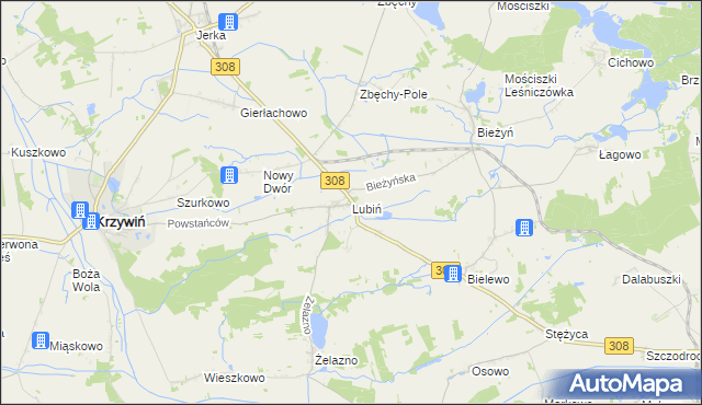 mapa Lubiń gmina Krzywiń, Lubiń gmina Krzywiń na mapie Targeo