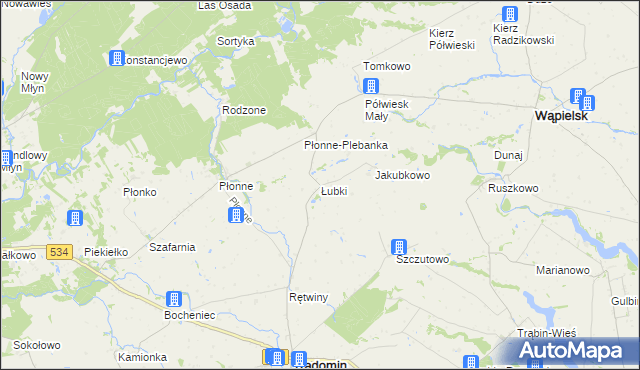 mapa Łubki gmina Radomin, Łubki gmina Radomin na mapie Targeo