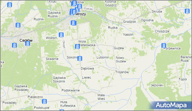 mapa Lubomin gmina Mrozy, Lubomin gmina Mrozy na mapie Targeo