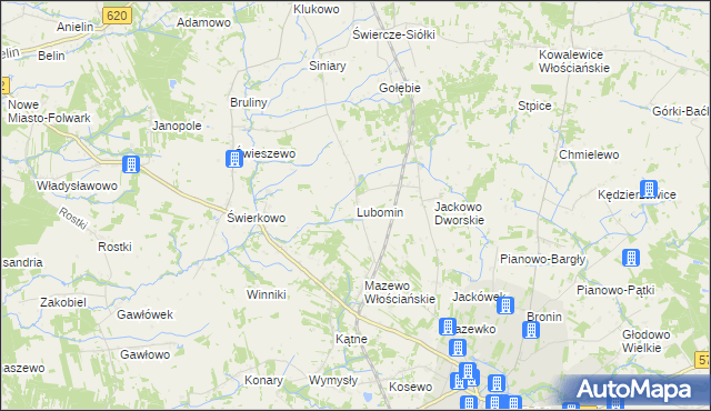 mapa Lubomin gmina Nasielsk, Lubomin gmina Nasielsk na mapie Targeo