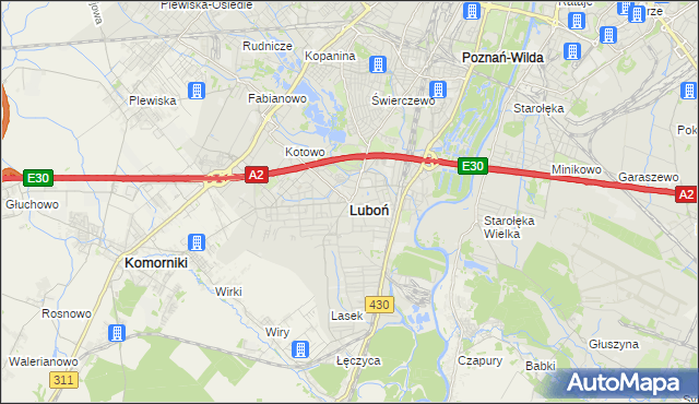 mapa Luboń powiat poznański, Luboń powiat poznański na mapie Targeo