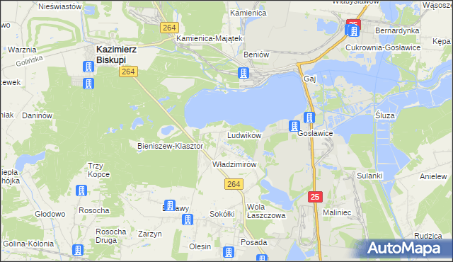 mapa Ludwików gmina Kazimierz Biskupi, Ludwików gmina Kazimierz Biskupi na mapie Targeo