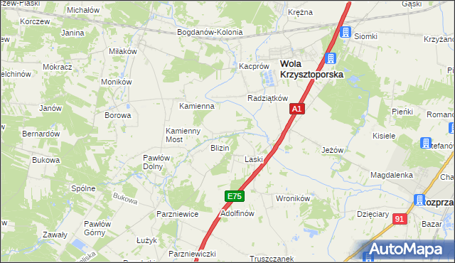 mapa Ludwików gmina Wola Krzysztoporska, Ludwików gmina Wola Krzysztoporska na mapie Targeo