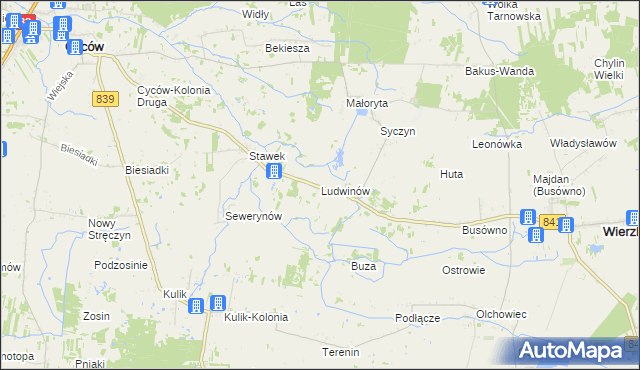 mapa Ludwinów gmina Cyców, Ludwinów gmina Cyców na mapie Targeo