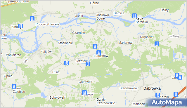 mapa Ludwinów gmina Dąbrówka, Ludwinów gmina Dąbrówka na mapie Targeo