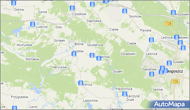 mapa Ludwinów gmina Małogoszcz, Ludwinów gmina Małogoszcz na mapie Targeo